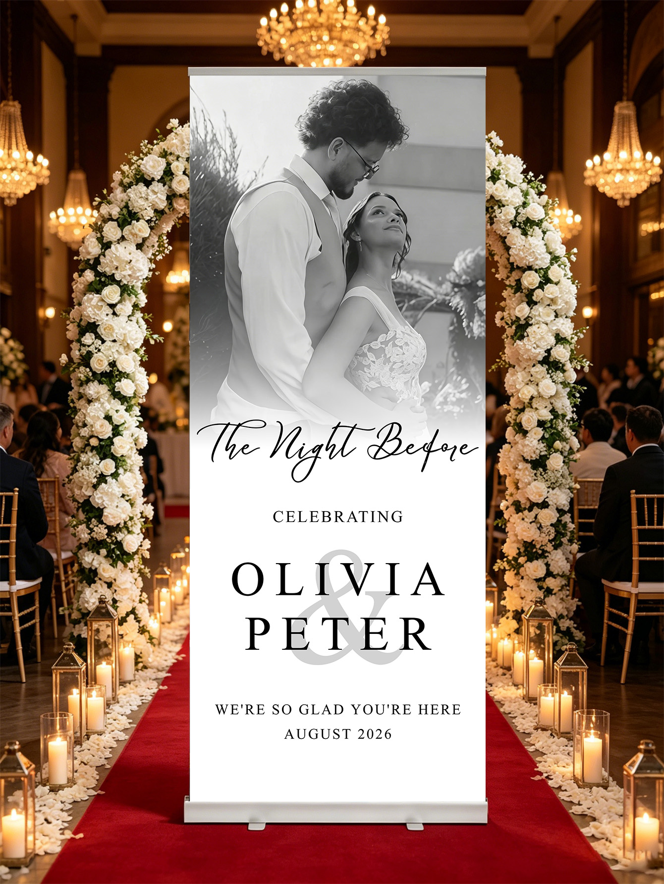 Customized wedding retractable banners - personalized photo wedding welcome signs, reception decorations and background curtains